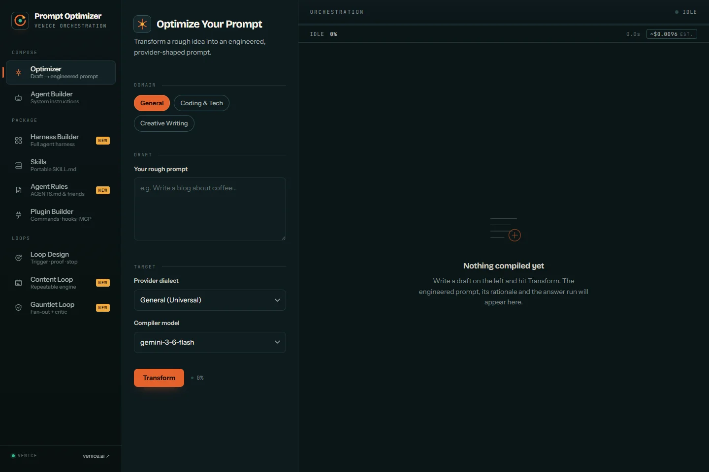 The Prompt Optimizer live interface.